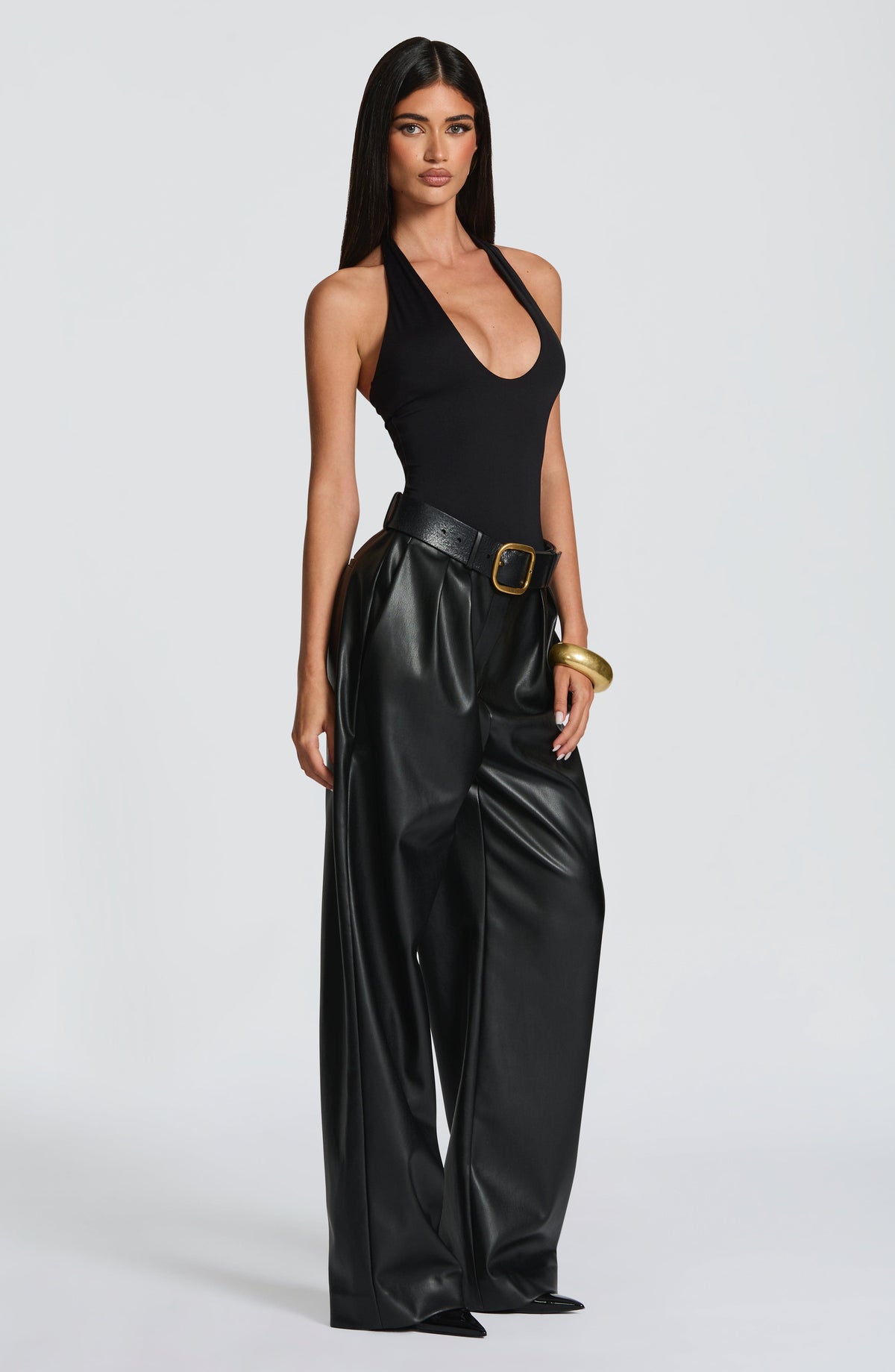 Pantalón Ancho Efecto Piel Glenda – Negro