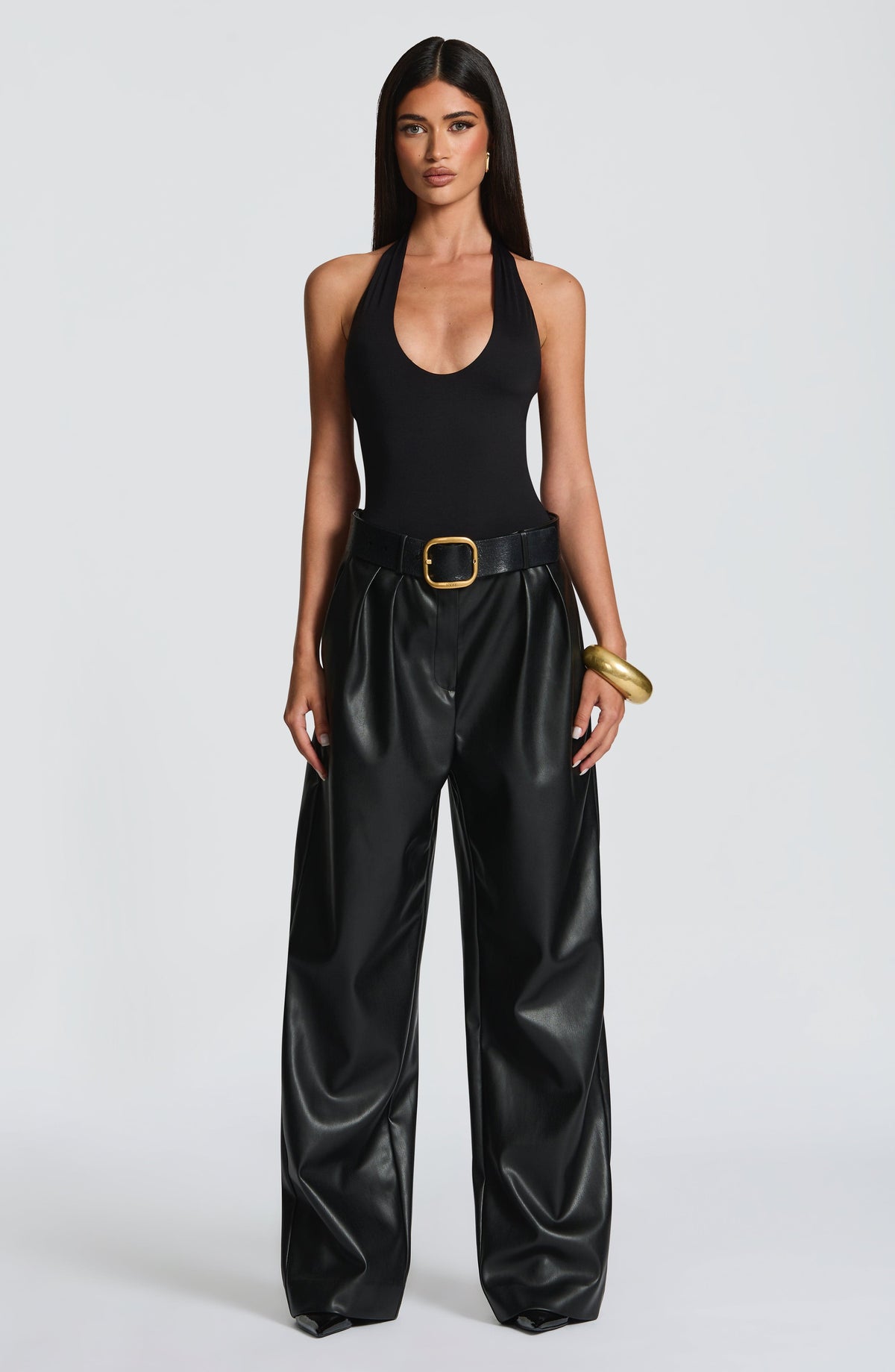 Pantalón Ancho Efecto Piel Glenda – Negro