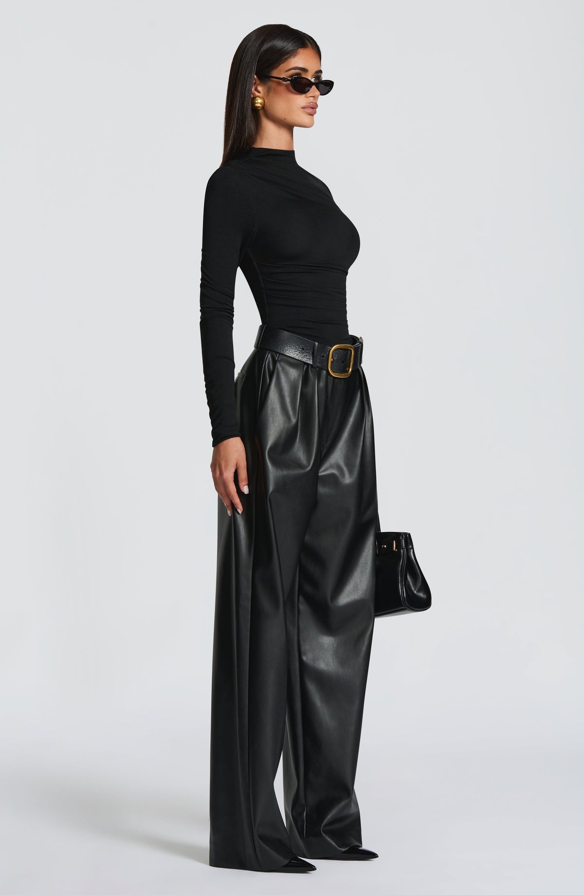 Pantalón Ancho Efecto Piel Glenda – Negro