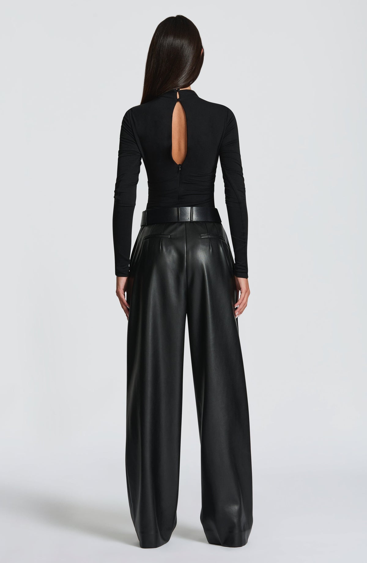 Pantalón Ancho Efecto Piel Glenda – Negro