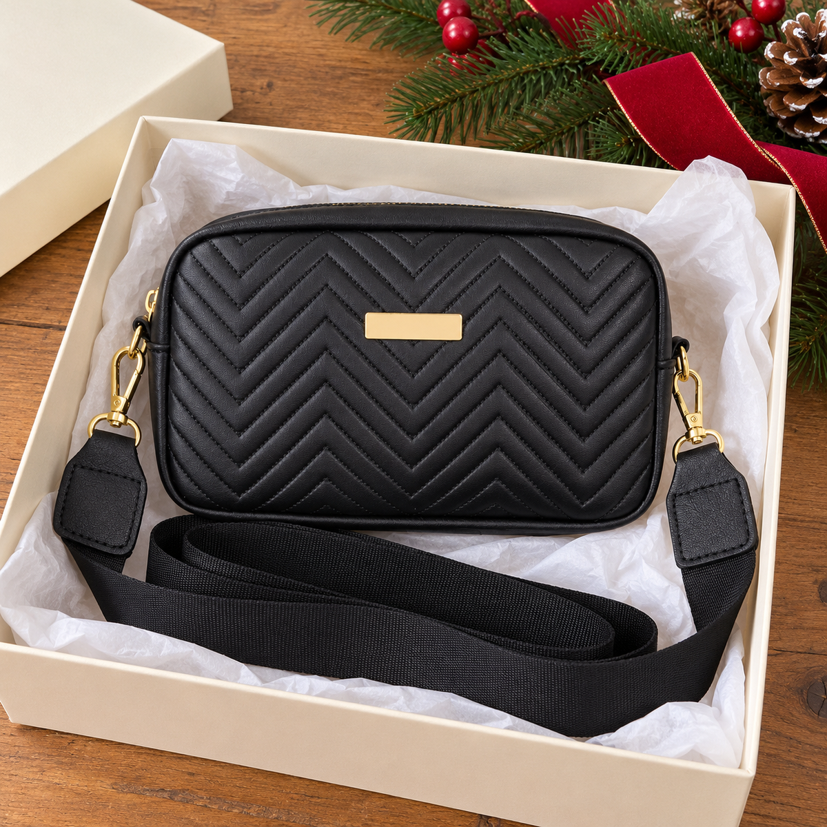 Mini Bolso Bandolera Acolchado – Negro — vista 04