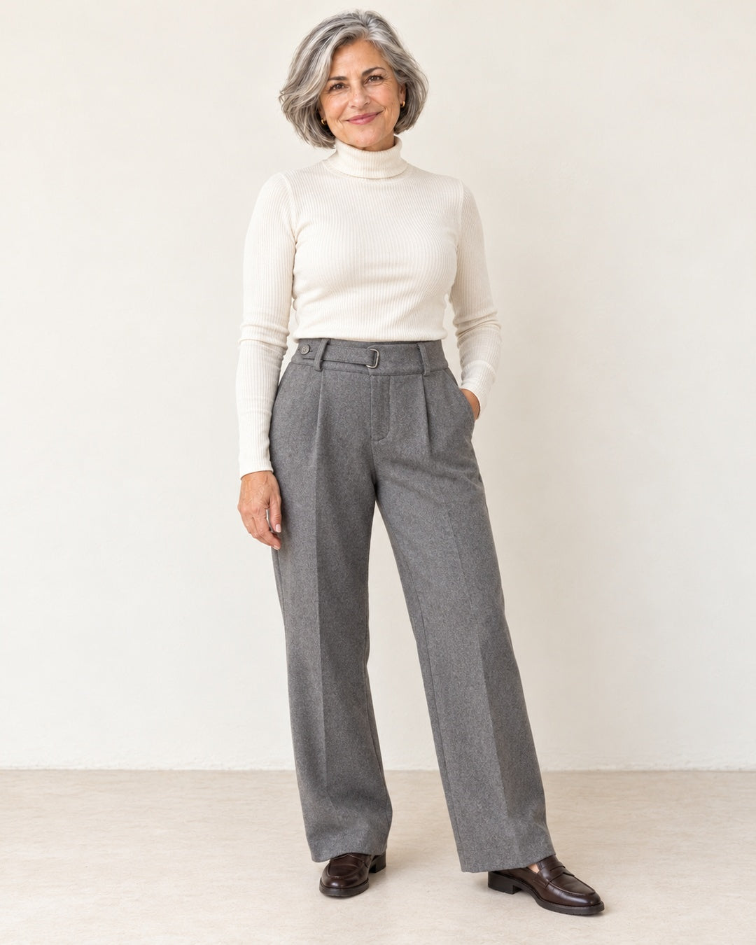 Pantalón Ancho de Lana Cintura Alta · 2