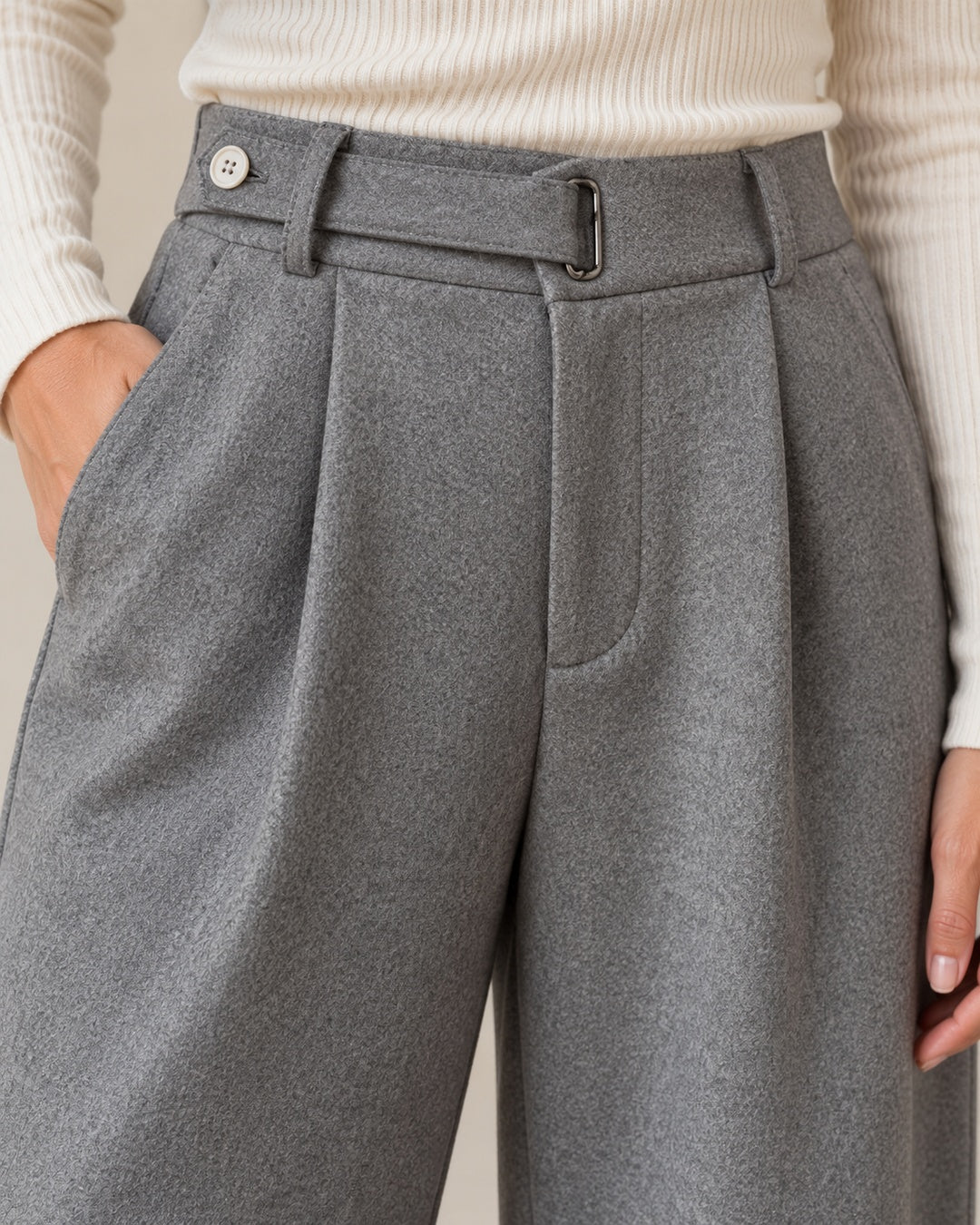 Pantalón Ancho de Lana Cintura Alta · 5