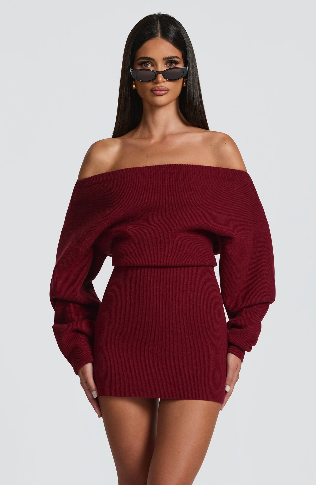 Vestido Corto de Punto Canalé Sawyer – Burdeos