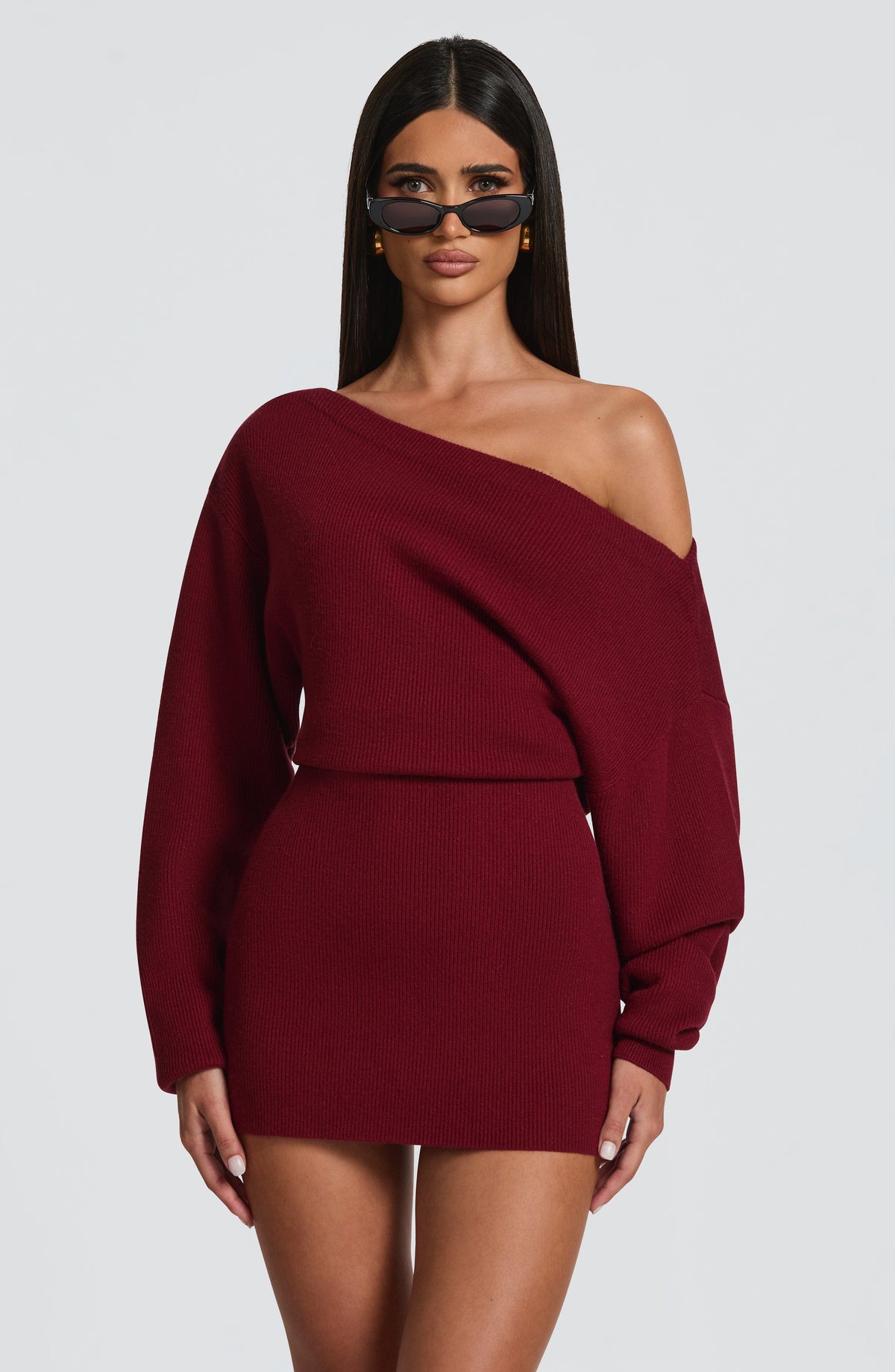 Vestido Corto de Punto Canalé Sawyer – Burdeos