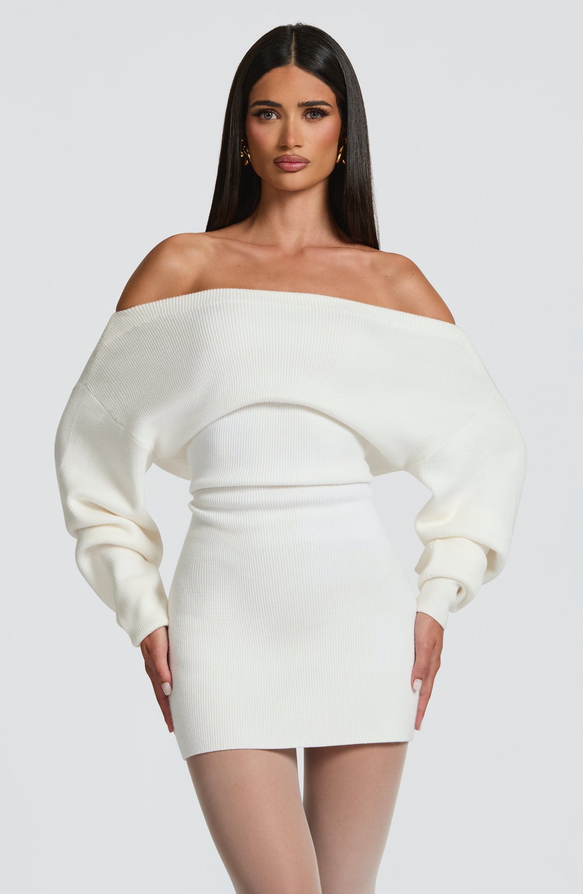 Vestido Corto de Punto Canalé Sawyer – Marfil