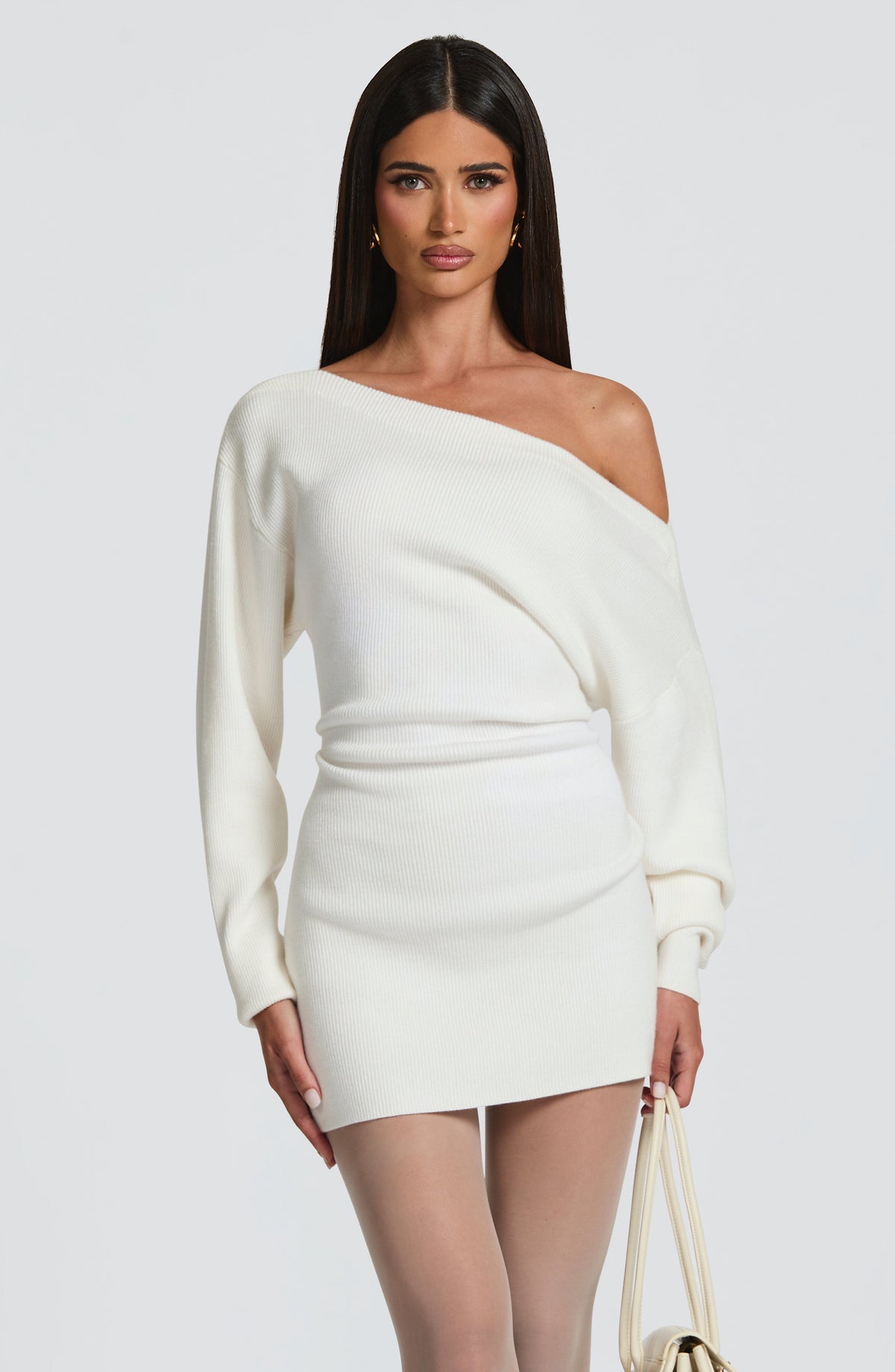 Vestido Corto de Punto Canalé Sawyer – Marfil