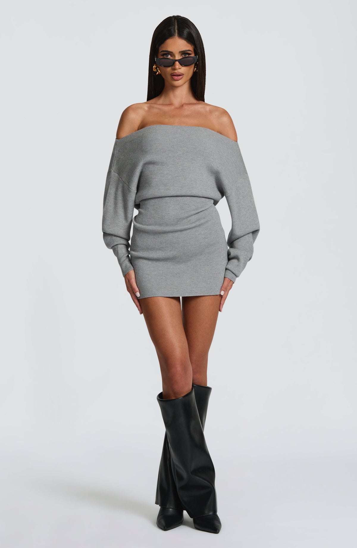 Vestido Corto de Punto Canalé Sawyer – Gris Claro