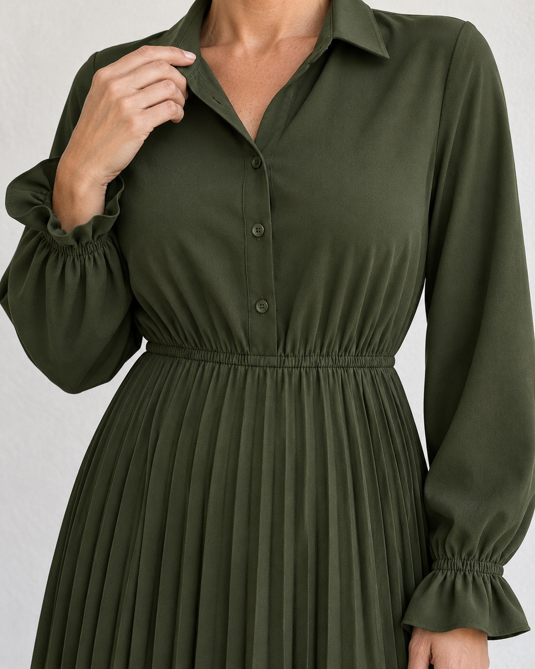 Vestido Camisero Largo Plisado con Botones · 5