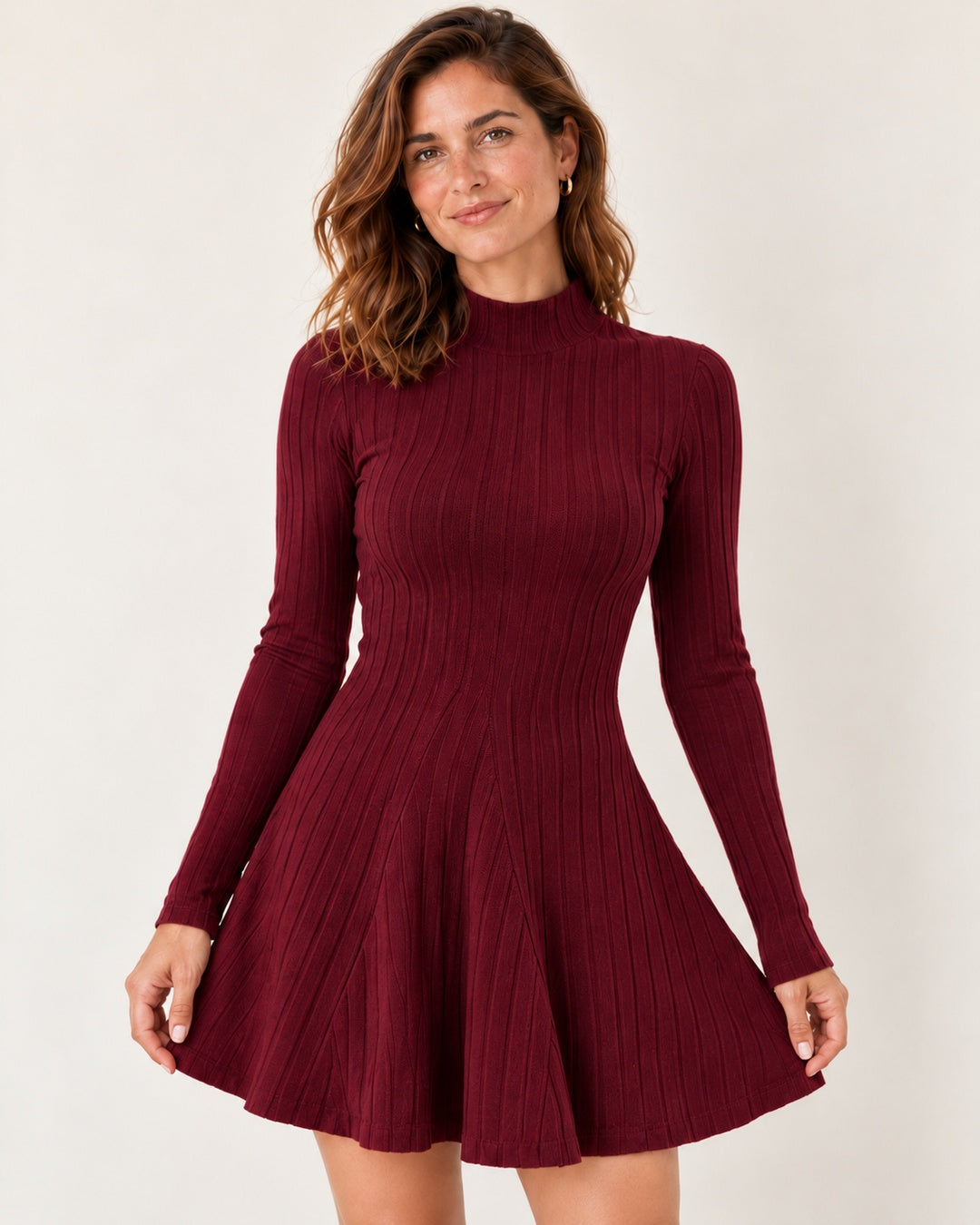 Vestido Midi Cuello Alto con Falda Evasé · 1