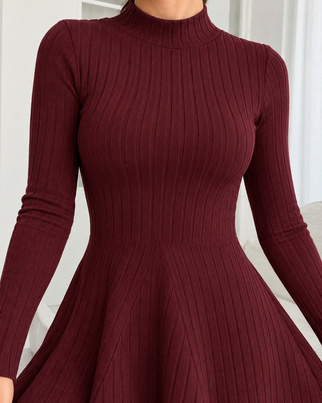 Vestido Midi Cuello Alto con Falda Evasé · 5