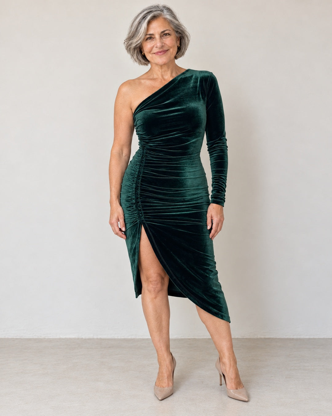 Vestido Midi de Terciopelo Manga Larga · 2