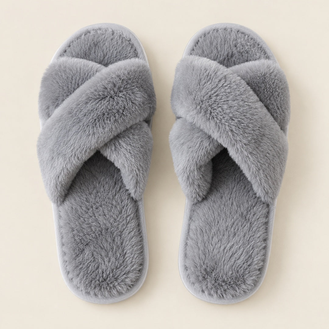 Zapatillas de Casa Peludas Cruzadas – Gris · 1