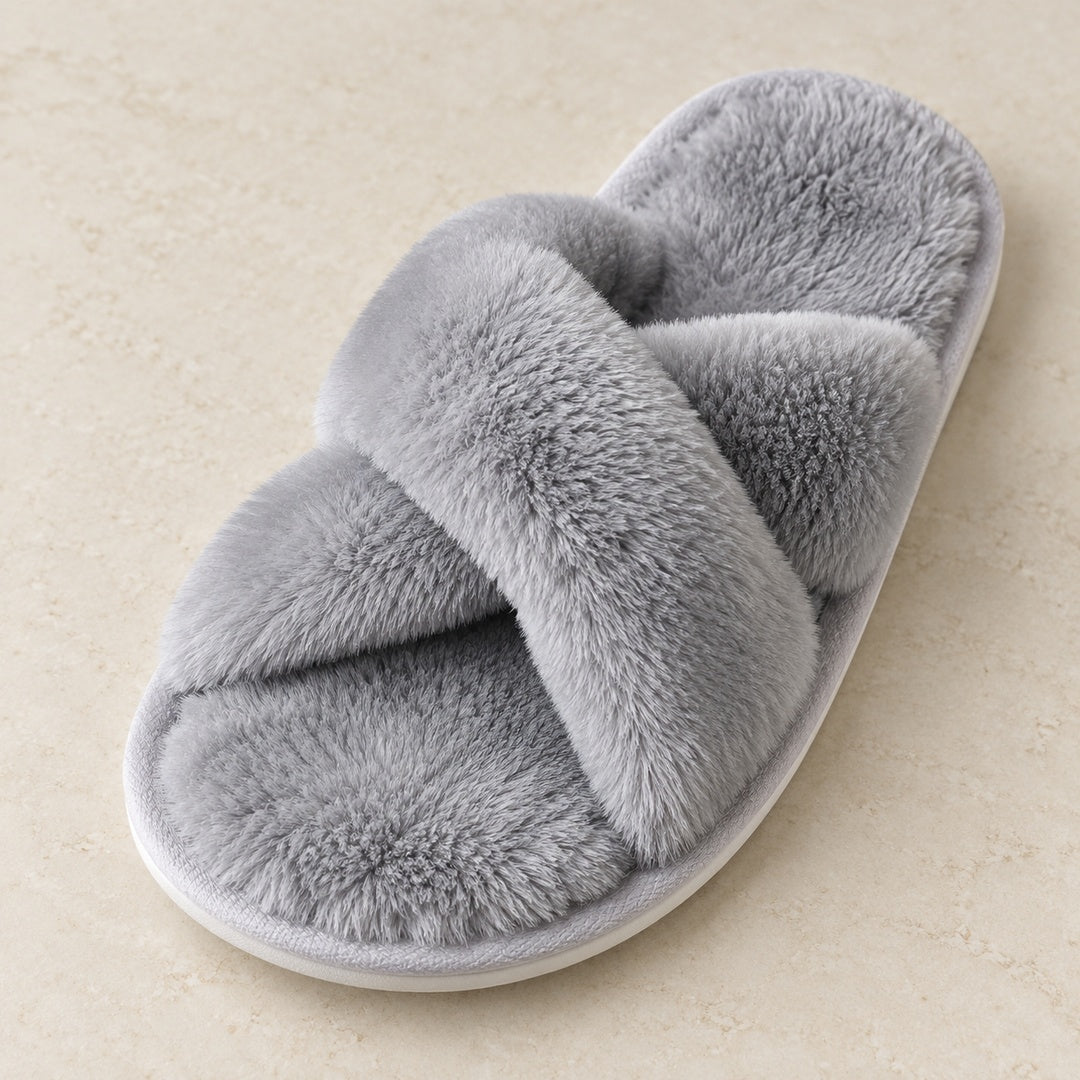 Zapatillas de Casa Peludas Cruzadas – Gris · 3