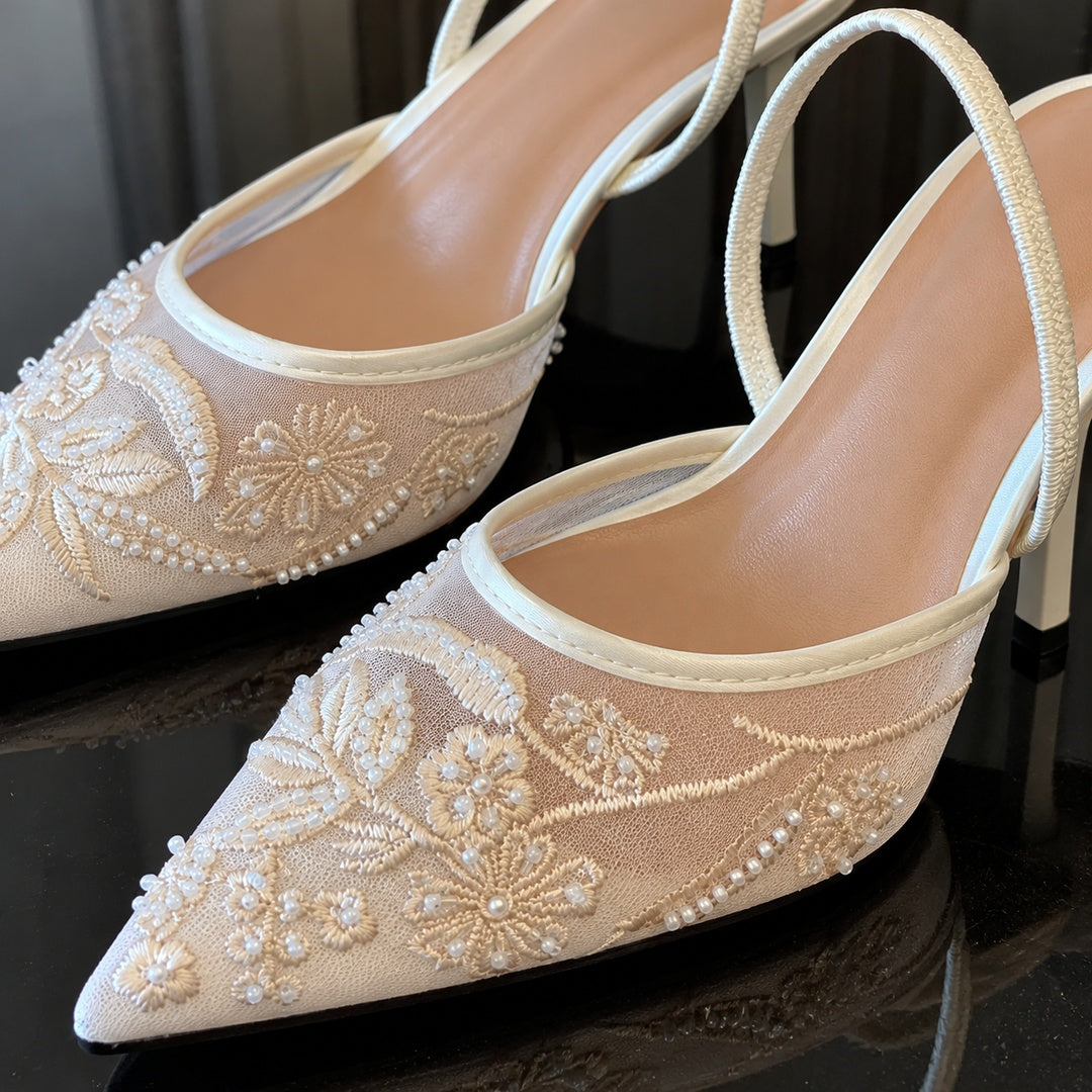 Zapatos de Tacón Destalonados de Encaje – Blanco · 3